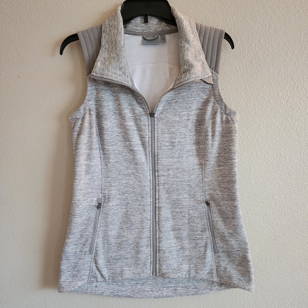 Athleta Heathered Gray Quilted Shoulder Full Zip Vest - Size M - Picture 2 of 10